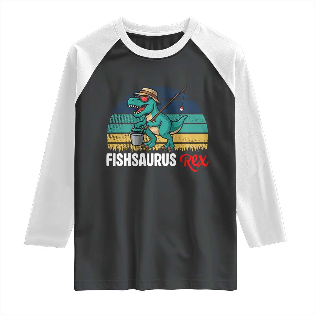 Funny Dinosaur Raglan Shirt Fishsaurus Rex Fishing Lover TS12 Black White Print Your Wear