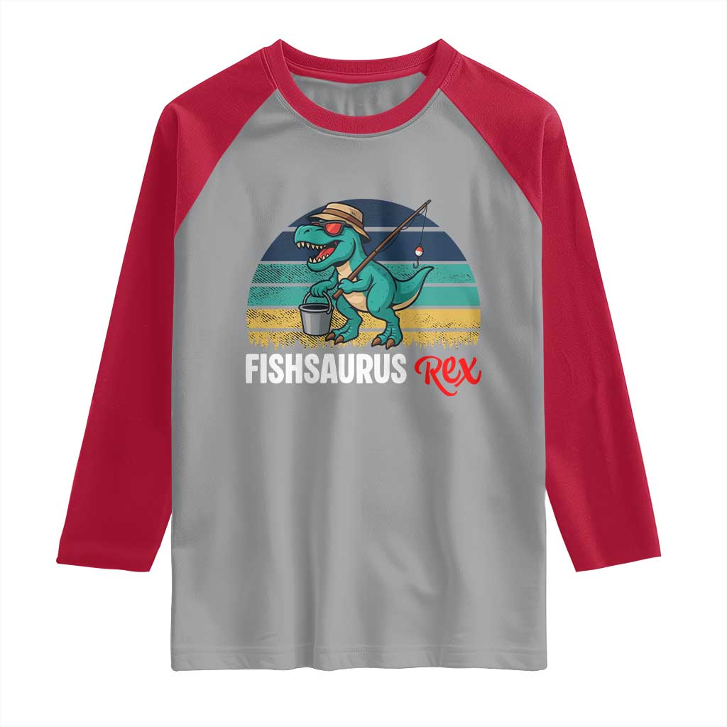 Funny Dinosaur Raglan Shirt Fishsaurus Rex Fishing Lover TS12 Sport Gray Red Print Your Wear