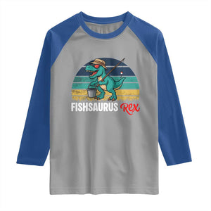 Funny Dinosaur Raglan Shirt Fishsaurus Rex Fishing Lover TS12 Sport Gray Royal Print Your Wear