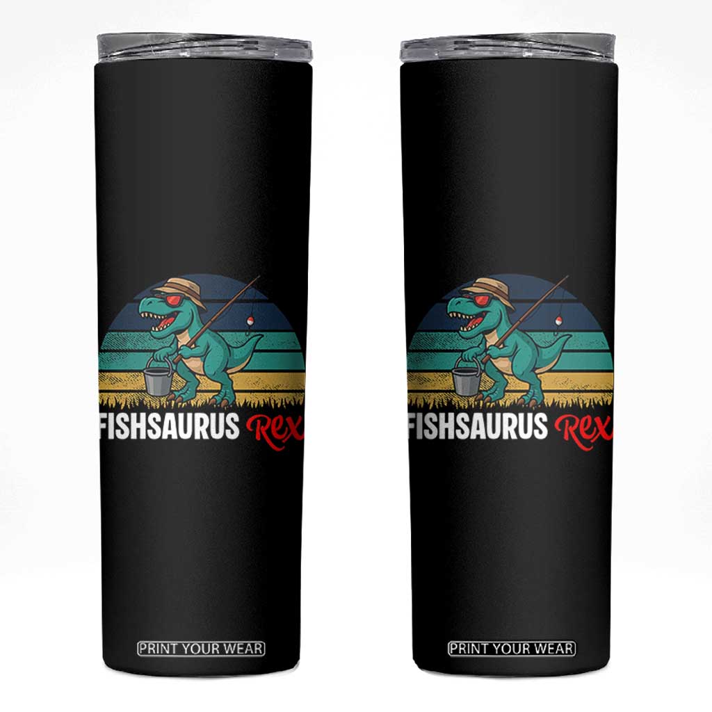 Funny Dinosaur Skinny Tumbler Fishsaurus Rex Fishing Lover TS12 Black Print Your Wear