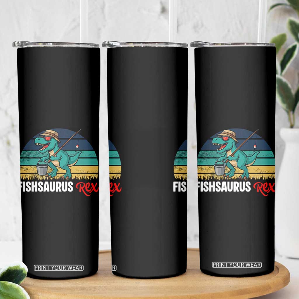 Funny Dinosaur Skinny Tumbler Fishsaurus Rex Fishing Lover TS12 Print Your Wear