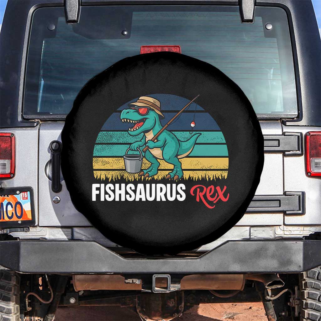Funny Dinosaur Spare Tire Cover Fishsaurus Rex Fishing Lover TS12 No hole Black Print Your Wear