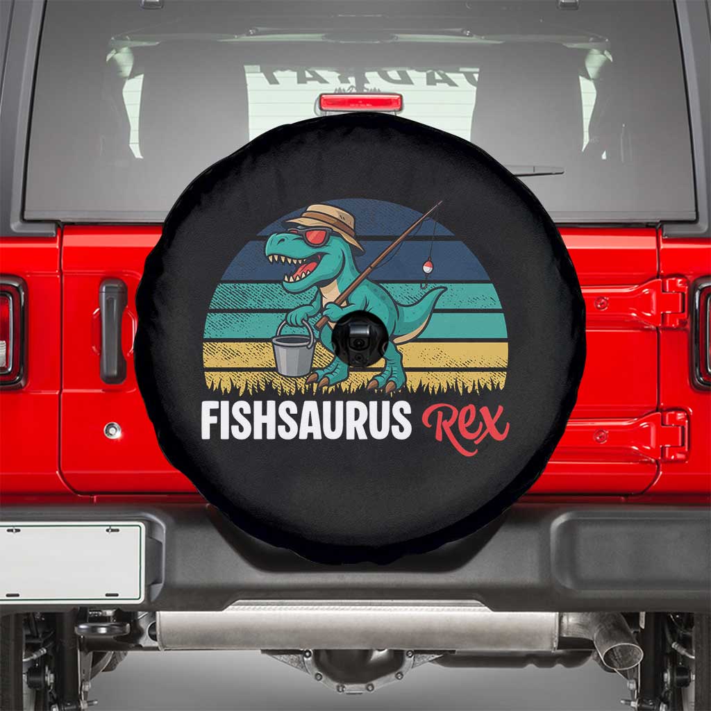 Funny Dinosaur Spare Tire Cover Fishsaurus Rex Fishing Lover TS12 Black Print Your Wear
