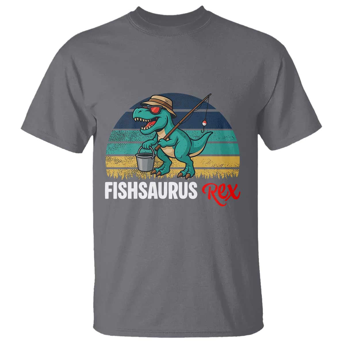Funny Dinosaur T Shirt Fishsaurus Rex Fishing Lover TS12 Charcoal Print Your Wear