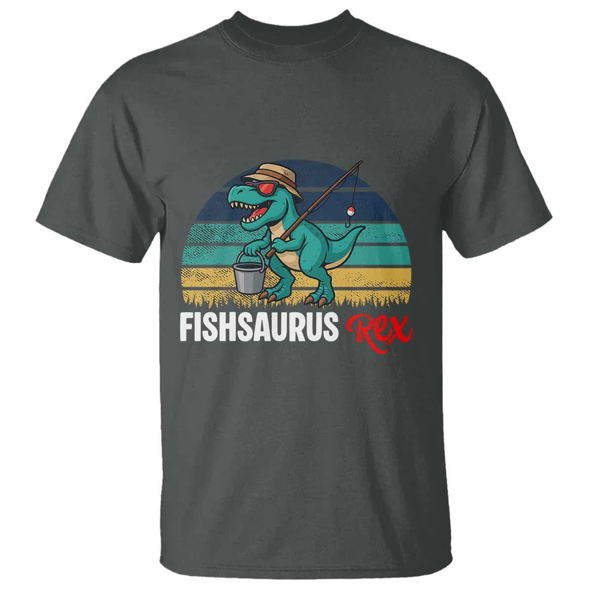 Funny Dinosaur T Shirt Fishsaurus Rex Fishing Lover TS12 Dark Heather Print Your Wear