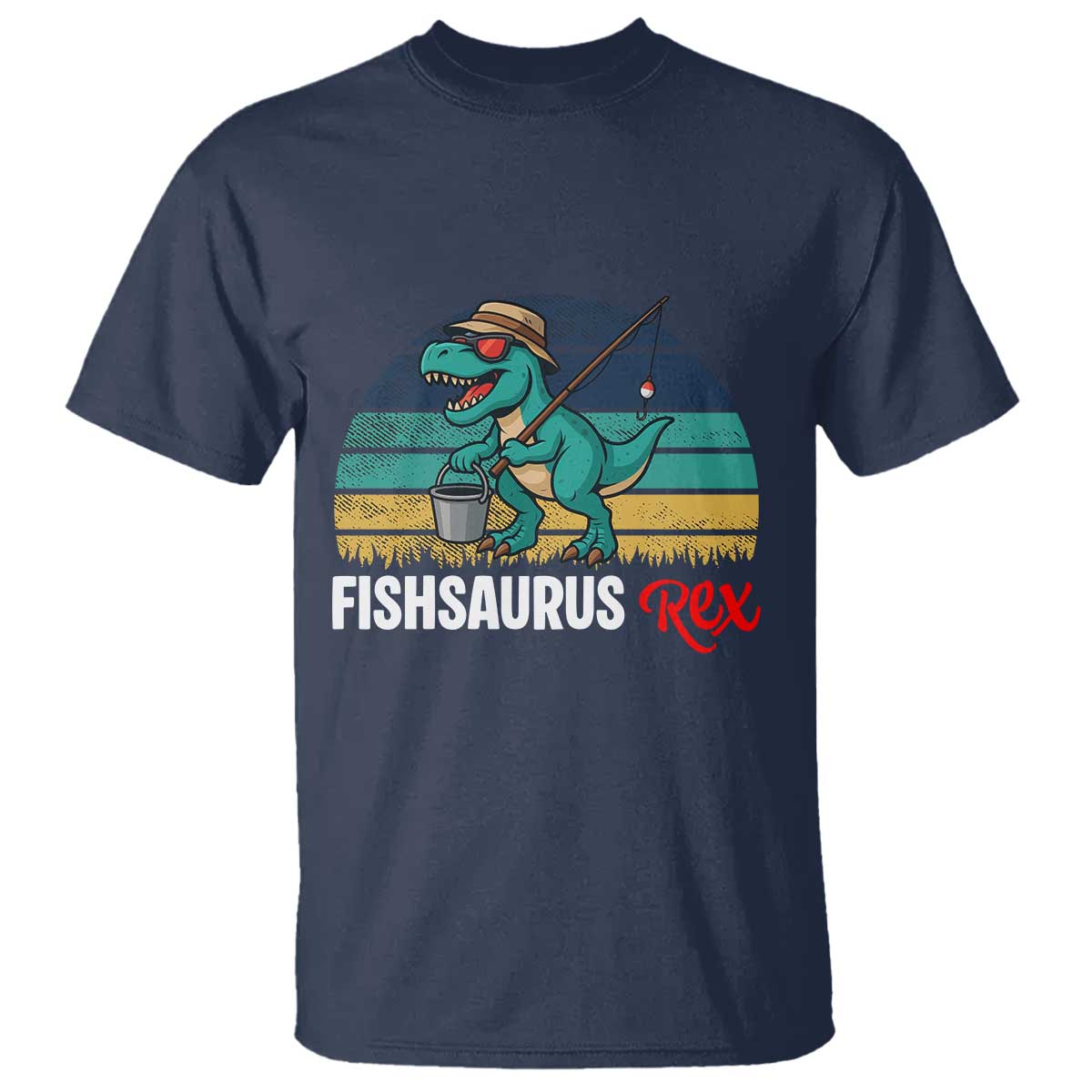 Funny Dinosaur T Shirt Fishsaurus Rex Fishing Lover TS12 Navy Print Your Wear