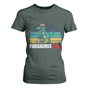 Funny Dinosaur T Shirt For Women Fishsaurus Rex Fishing Lover TS12 Dark Forest Green Print Your Wear