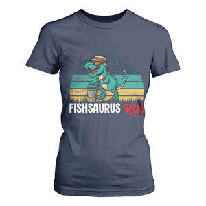 Funny Dinosaur T Shirt For Women Fishsaurus Rex Fishing Lover TS12 Navy Print Your Wear