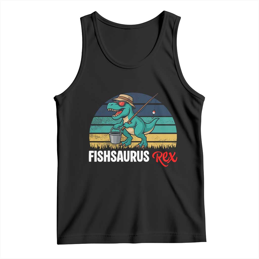 Funny Dinosaur Tank Top Fishsaurus Rex Fishing Lover TS12 Black Print Your Wear