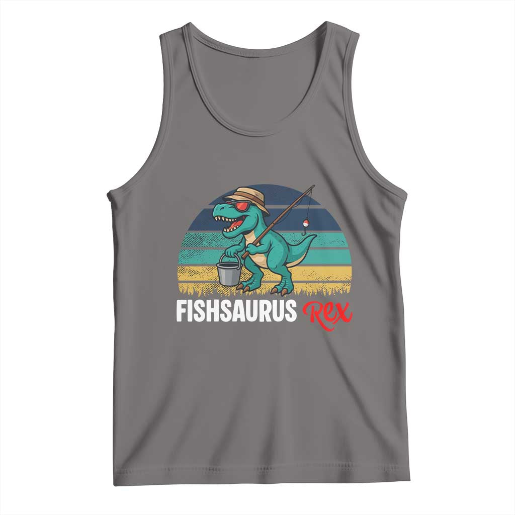 Funny Dinosaur Tank Top Fishsaurus Rex Fishing Lover TS12 Deep Heather Print Your Wear
