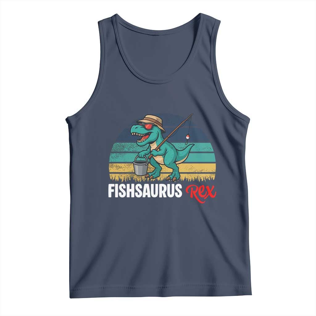 Funny Dinosaur Tank Top Fishsaurus Rex Fishing Lover TS12 Navy Print Your Wear
