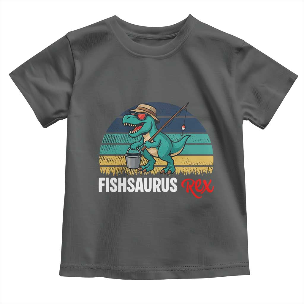 Funny Dinosaur Toddler T Shirt Fishsaurus Rex Fishing Lover TS12 Dark Heather Print Your Wear
