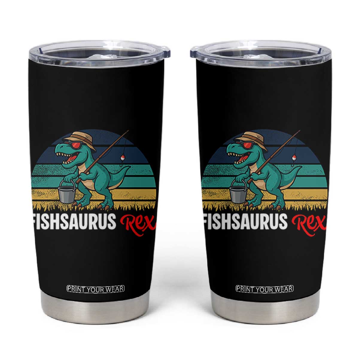 Funny Dinosaur Tumbler Cup Fishsaurus Rex Fishing Lover TS12 Black Print Your Wear
