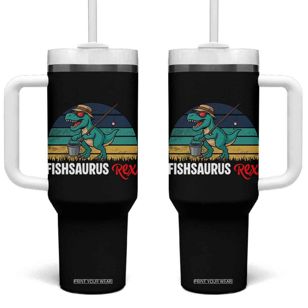 Funny Dinosaur Tumbler With Handle Fishsaurus Rex Fishing Lover TS12 One Size: 40 oz Black Print Your Wear