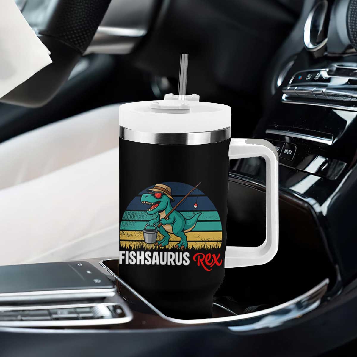 Funny Dinosaur Tumbler With Handle Fishsaurus Rex Fishing Lover TS12 Print Your Wear