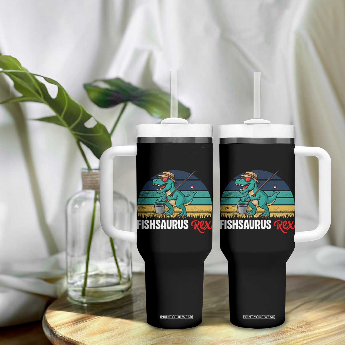 Funny Dinosaur Tumbler With Handle Fishsaurus Rex Fishing Lover TS12 Print Your Wear