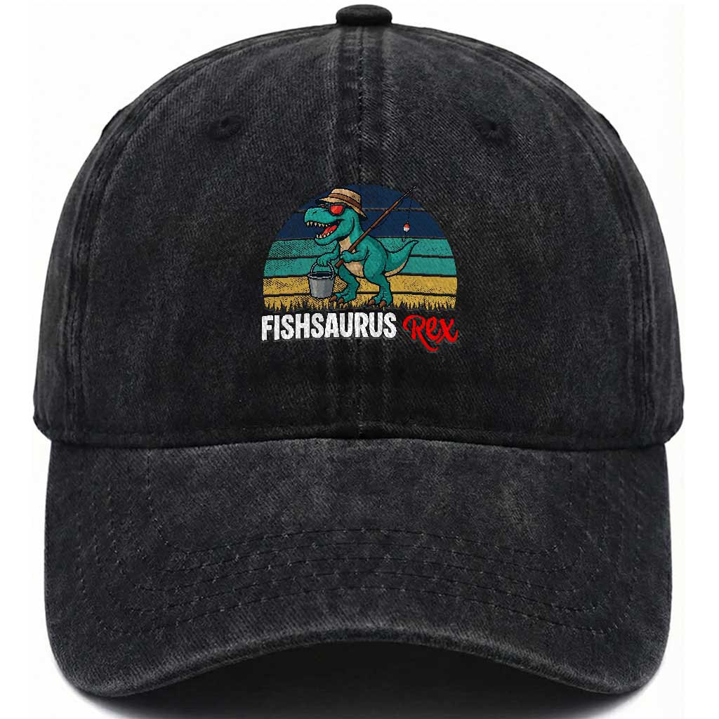 Funny Dinosaur Washed Cotton Baseball Cap Fishsaurus Rex Fishing Lover TS12 Print Your Wear