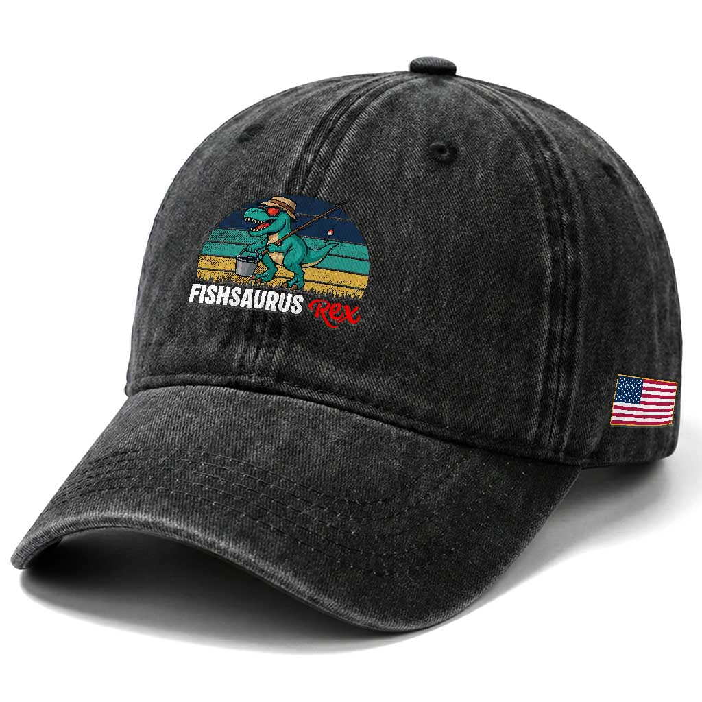 Funny Dinosaur Washed Cotton Baseball Cap Fishsaurus Rex Fishing Lover TS12 Print Your Wear