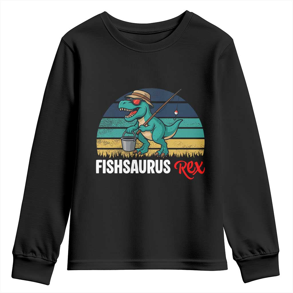 Funny Dinosaur Youth Sweatshirt Fishsaurus Rex Fishing Lover TS12 Black Print Your Wear