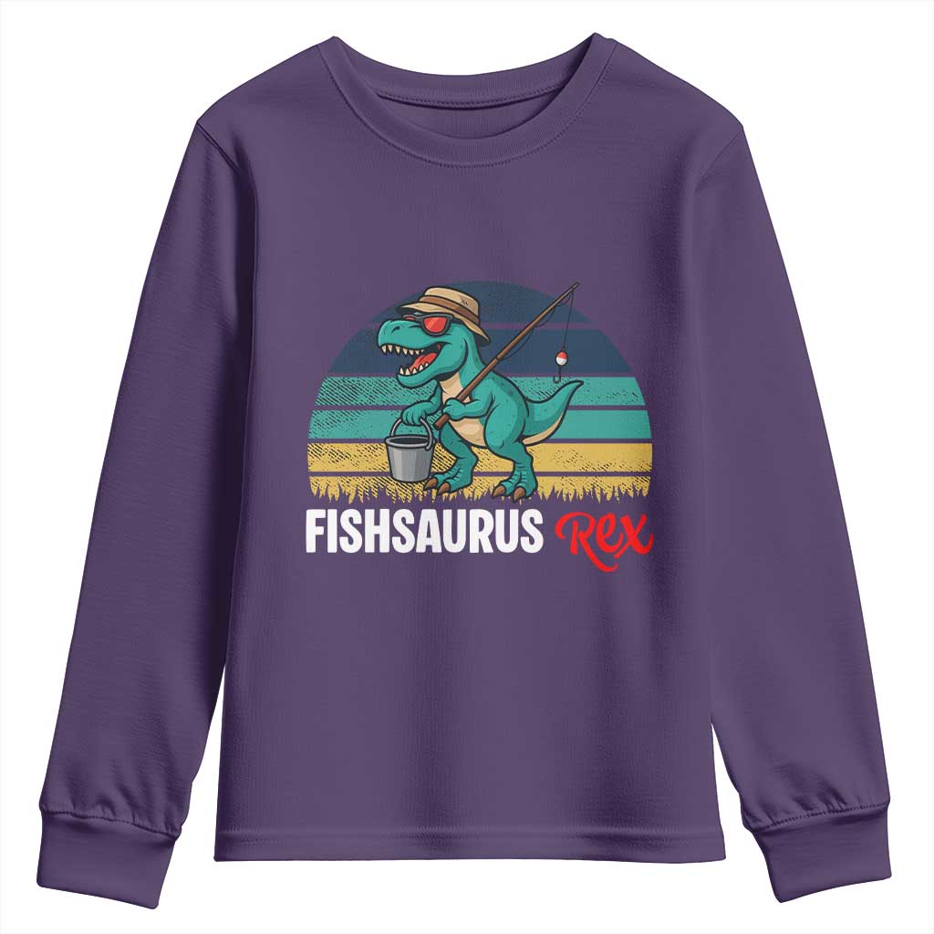 Funny Dinosaur Youth Sweatshirt Fishsaurus Rex Fishing Lover TS12 Purple Print Your Wear