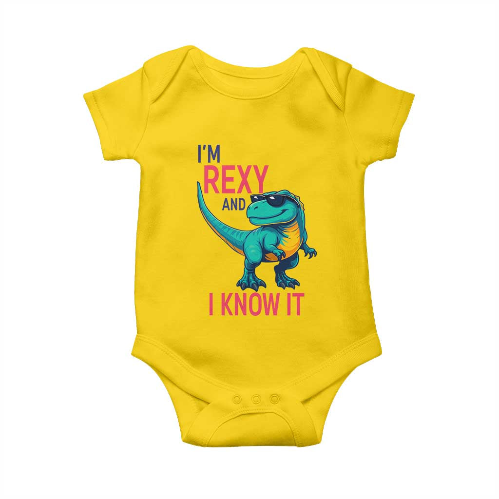 Funny Dinosaur Baby Onesie I Am Rexy And I Know It TS12 Daisy Print Your Wear
