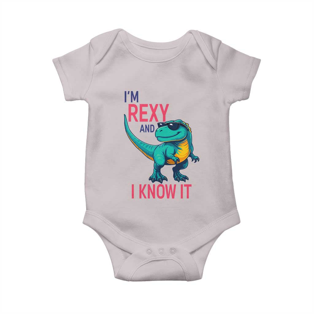 Funny Dinosaur Baby Onesie I Am Rexy And I Know It TS12 Ice Gray Print Your Wear