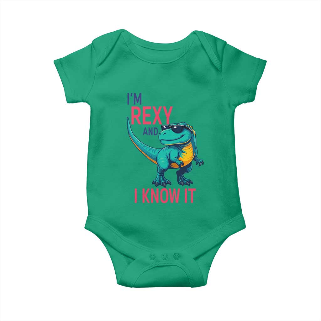Funny Dinosaur Baby Onesie I Am Rexy And I Know It TS12 Irish Green Print Your Wear