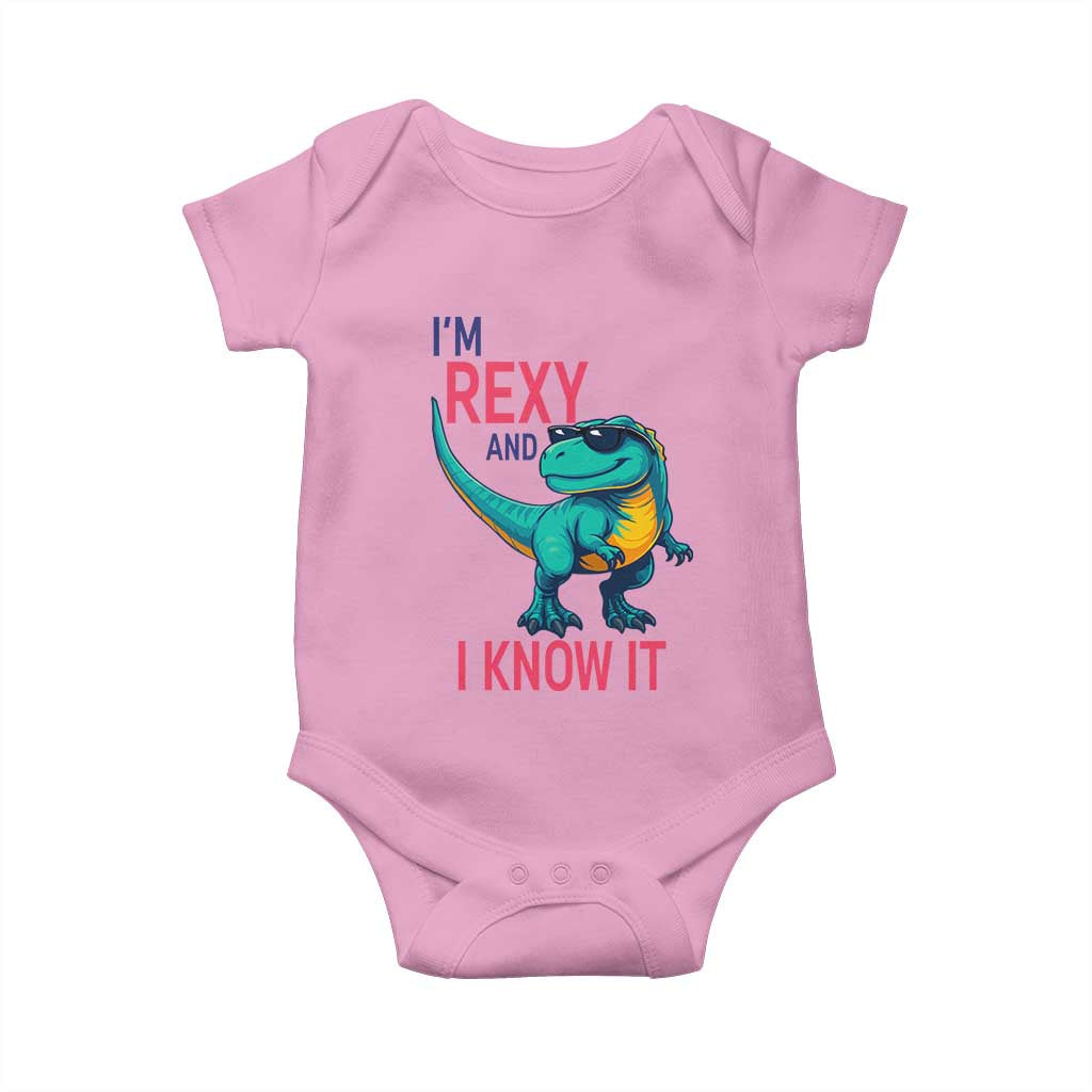 Funny Dinosaur Baby Onesie I Am Rexy And I Know It TS12 Light Pink Print Your Wear