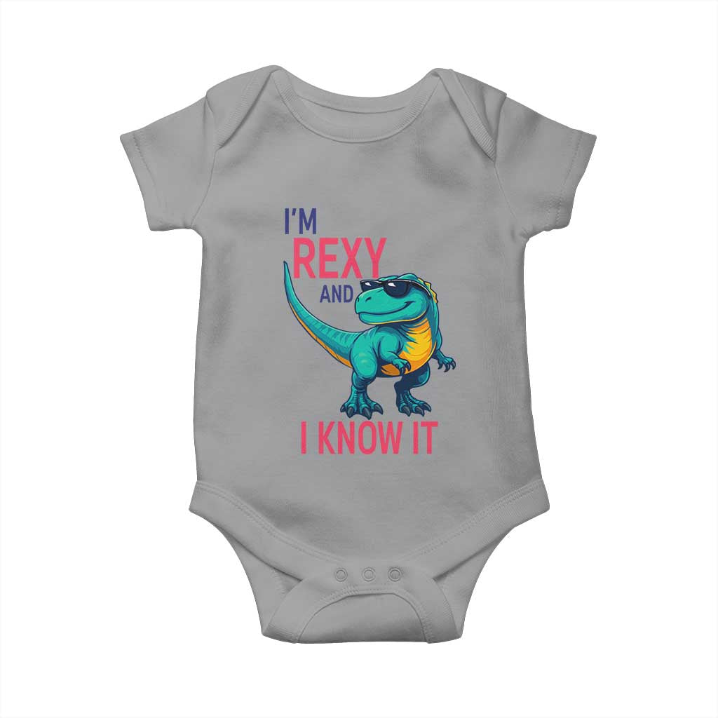 Funny Dinosaur Baby Onesie I Am Rexy And I Know It TS12 Sport Gray Print Your Wear