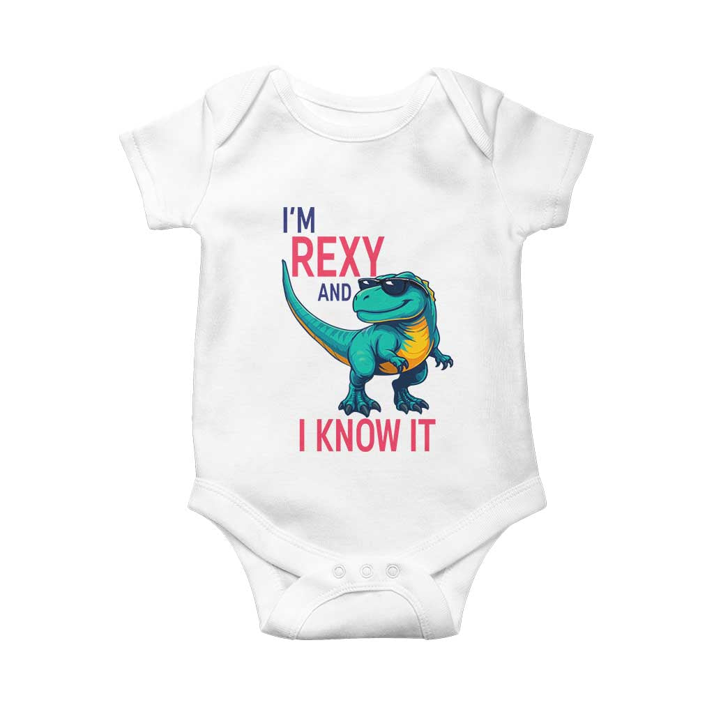 Funny Dinosaur Baby Onesie I Am Rexy And I Know It TS12 White Print Your Wear