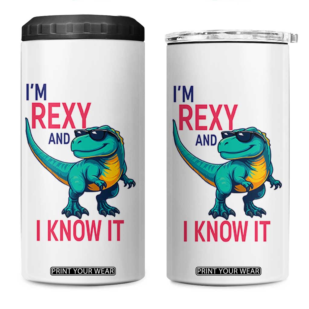 Funny Dinosaur 4 in 1 Can Cooler Tumbler I Am Rexy And I Know It TS12 One Size: 16 oz White Print Your Wear