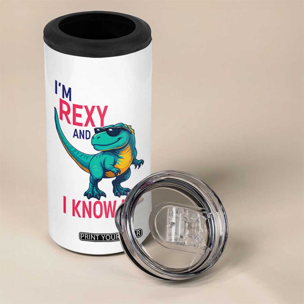 Funny Dinosaur 4 in 1 Can Cooler Tumbler I Am Rexy And I Know It TS12 Print Your Wear