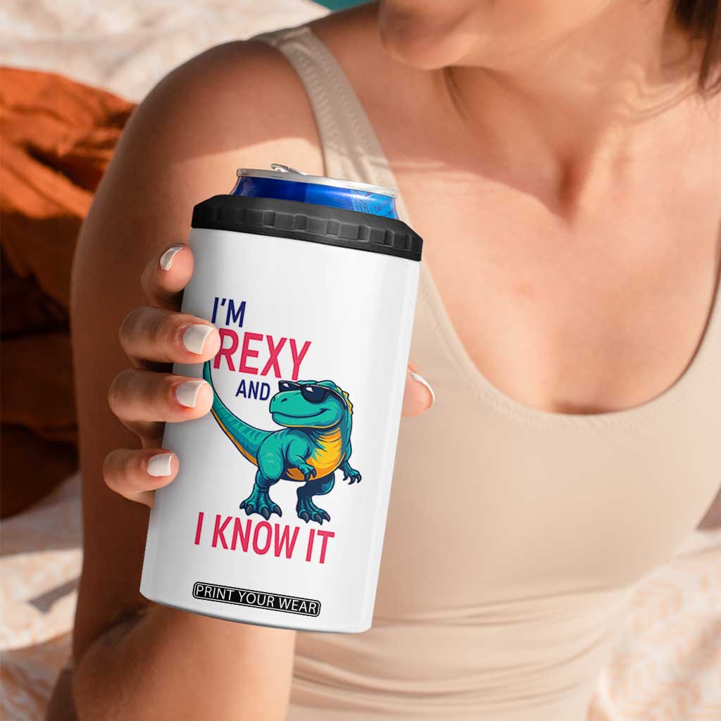 Funny Dinosaur 4 in 1 Can Cooler Tumbler I Am Rexy And I Know It TS12 Print Your Wear