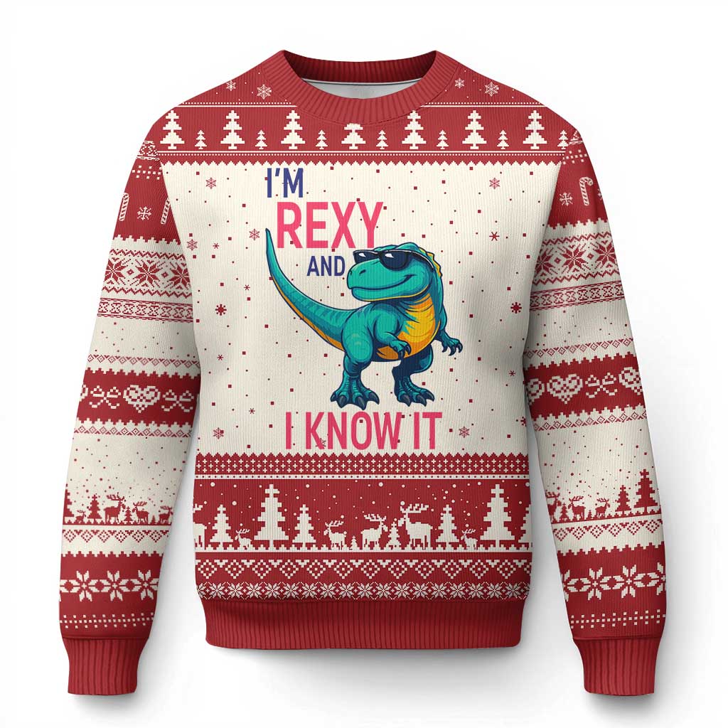 Funny Dinosaur Ugly Christmas Sweater I Am Rexy And I Know It TS12 Beige Red Print Your Wear