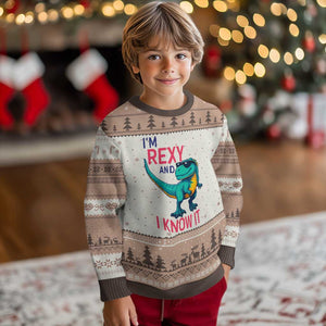 Funny Dinosaur Ugly Christmas Sweater I Am Rexy And I Know It TS12 Mocha Mousse Print Your Wear