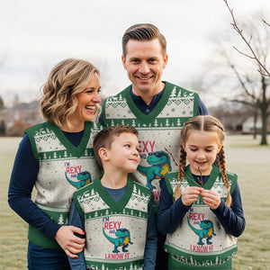 Funny Dinosaur V-Neck Knit Sweater Vest I Am Rexy And I Know It TS12 Beige Green Print Your Wear