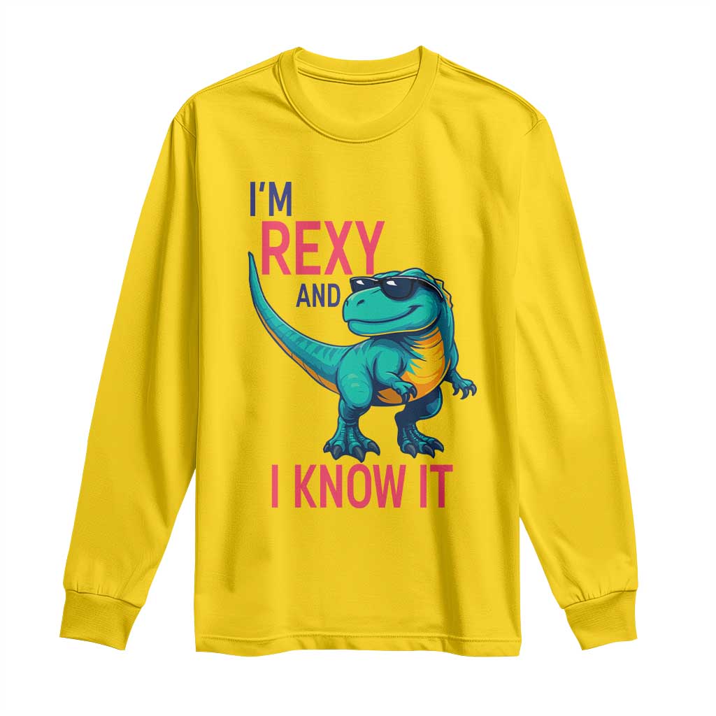 Funny Dinosaur Long Sleeve Shirt I Am Rexy And I Know It TS12 Daisy Print Your Wear