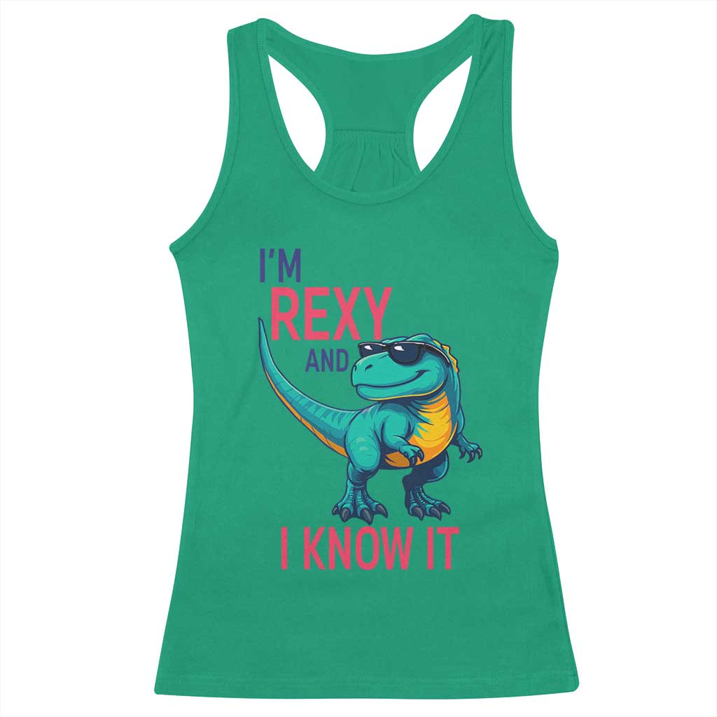 Funny Dinosaur Racerback Tank Top I Am Rexy And I Know It TS12 Irish Green Print Your Wear