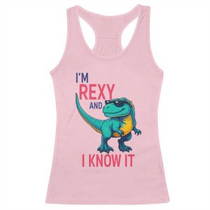 Funny Dinosaur Racerback Tank Top I Am Rexy And I Know It TS12 Light Pink Print Your Wear