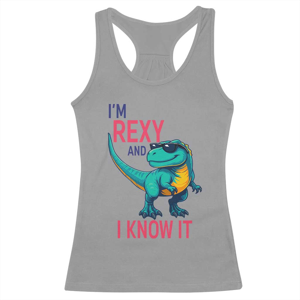 Funny Dinosaur Racerback Tank Top I Am Rexy And I Know It TS12 Sport Gray Print Your Wear
