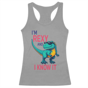 Funny Dinosaur Racerback Tank Top I Am Rexy And I Know It TS12 Sport Gray Print Your Wear
