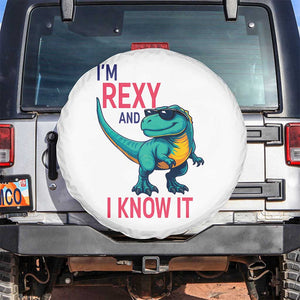 Funny Dinosaur Spare Tire Cover I Am Rexy And I Know It TS12 No hole White Print Your Wear