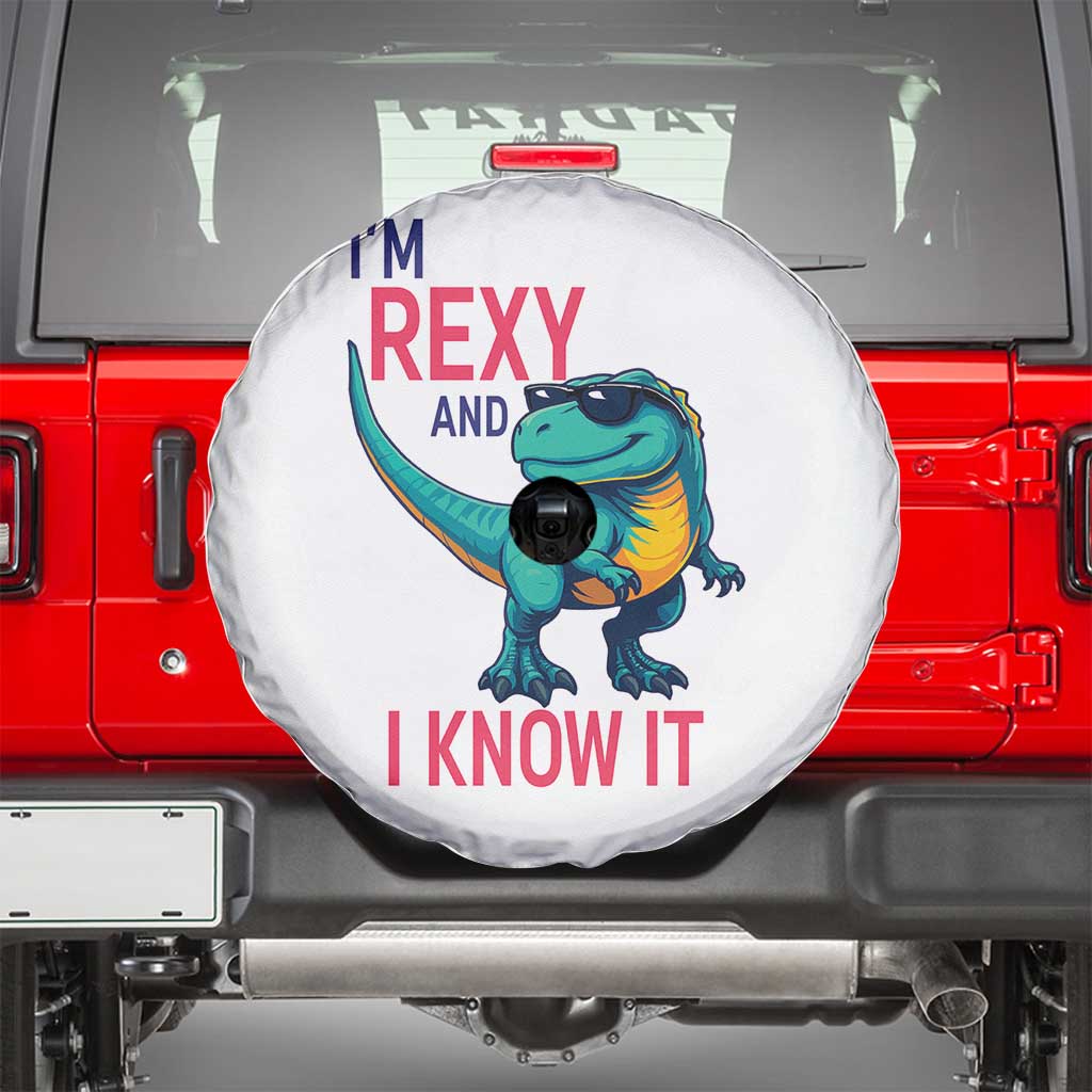 Funny Dinosaur Spare Tire Cover I Am Rexy And I Know It TS12 White Print Your Wear
