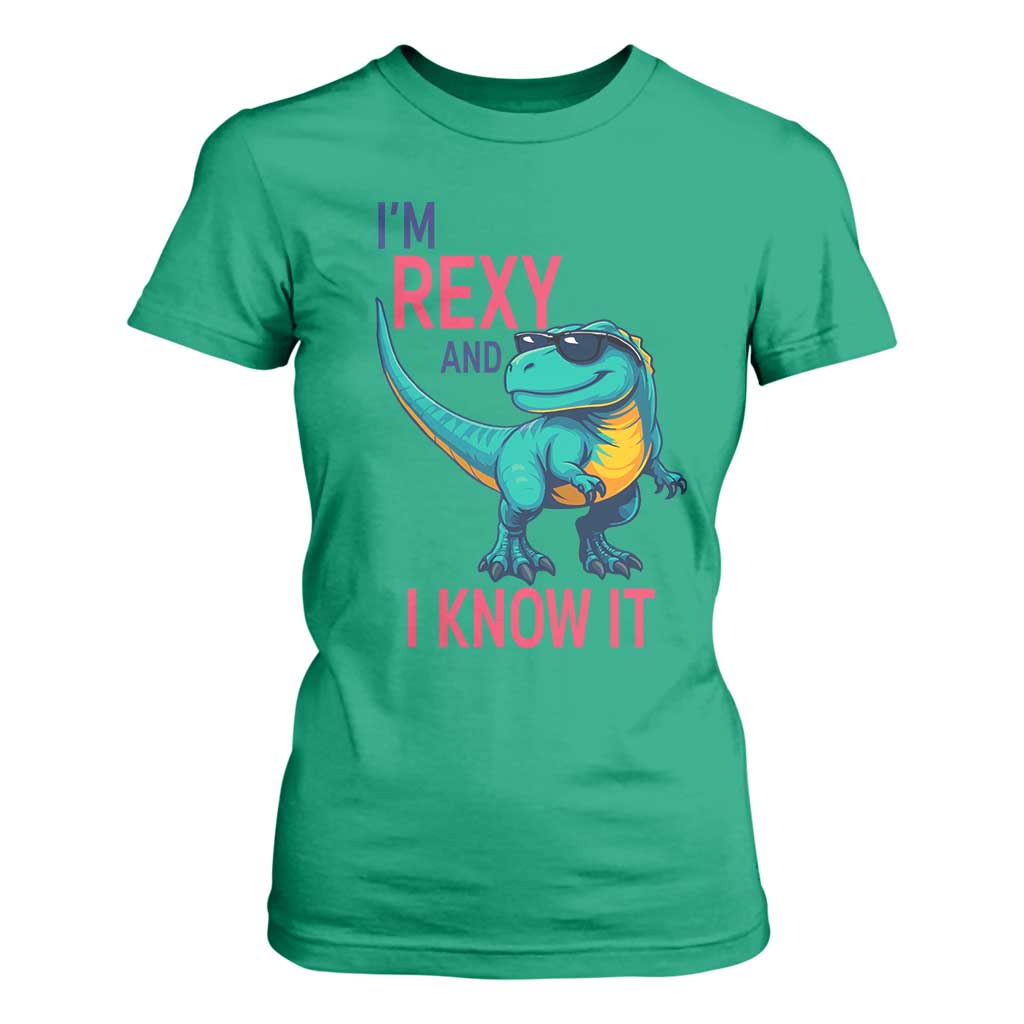 Funny Dinosaur T Shirt For Women I Am Rexy And I Know It TS12 Irish Green Print Your Wear