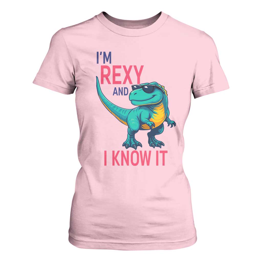 Funny Dinosaur T Shirt For Women I Am Rexy And I Know It TS12 Light Pink Print Your Wear