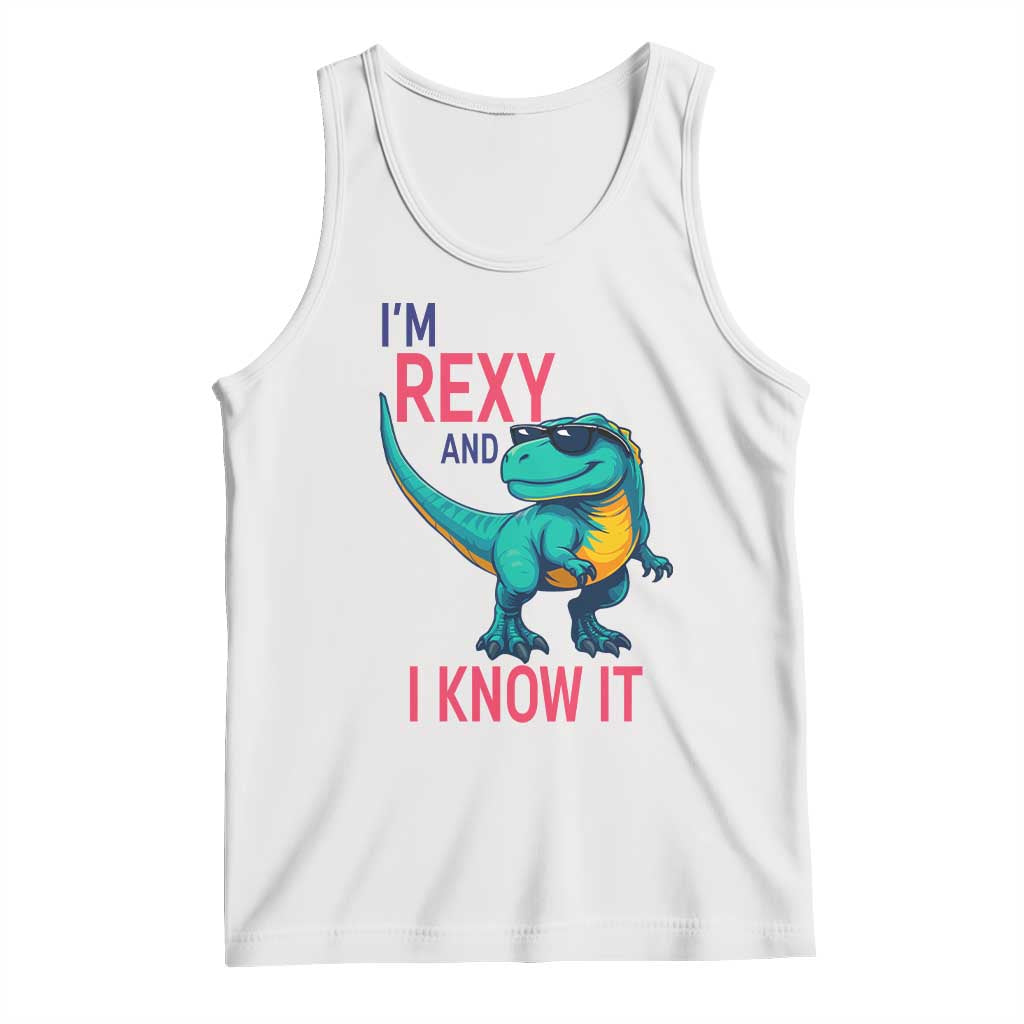 Funny Dinosaur Tank Top I Am Rexy And I Know It TS12 White Print Your Wear