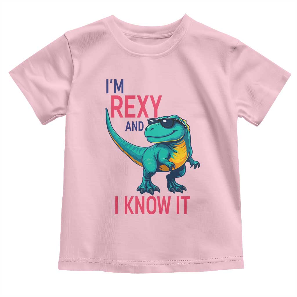 Funny Dinosaur Toddler T Shirt I Am Rexy And I Know It TS12 Light Pink Print Your Wear