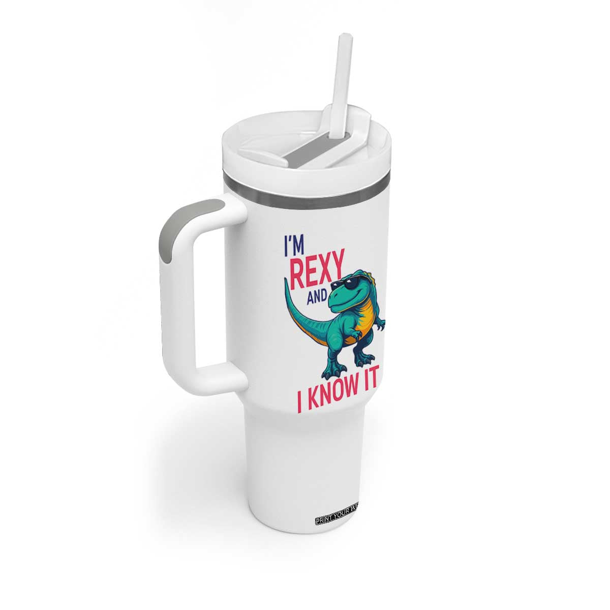 Funny Dinosaur Tumbler With Handle I Am Rexy And I Know It TS12 Print Your Wear