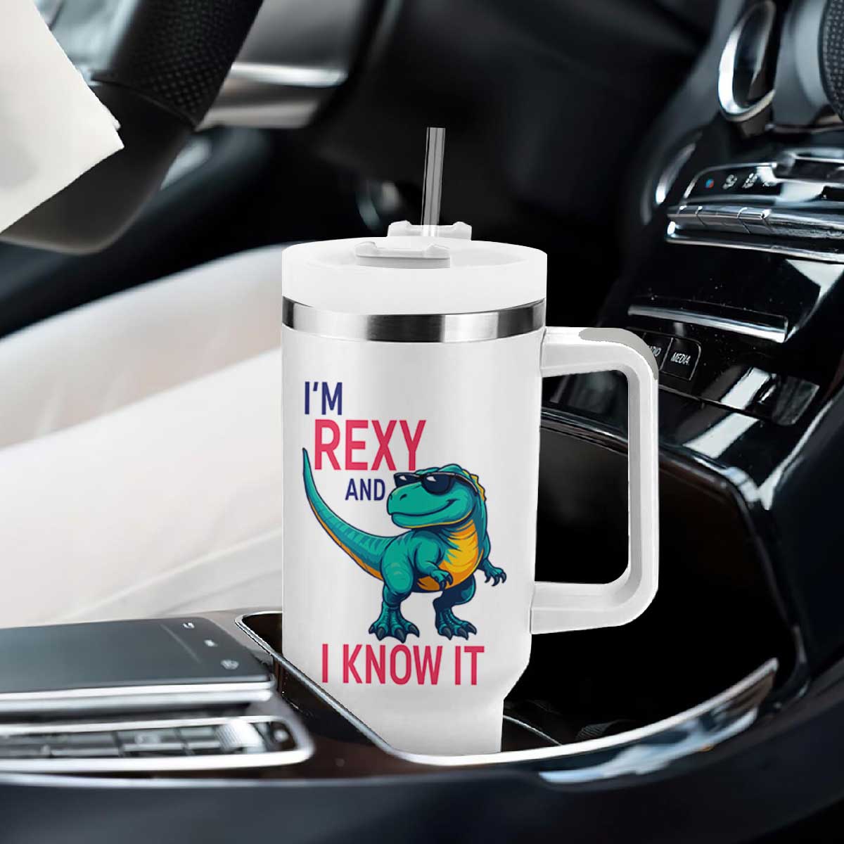 Funny Dinosaur Tumbler With Handle I Am Rexy And I Know It TS12 Print Your Wear