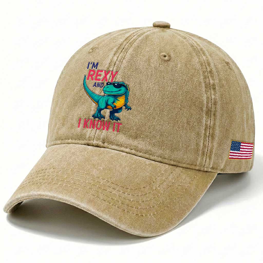 Funny Dinosaur Washed Cotton Baseball Cap I Am Rexy And I Know It TS12 Print Your Wear